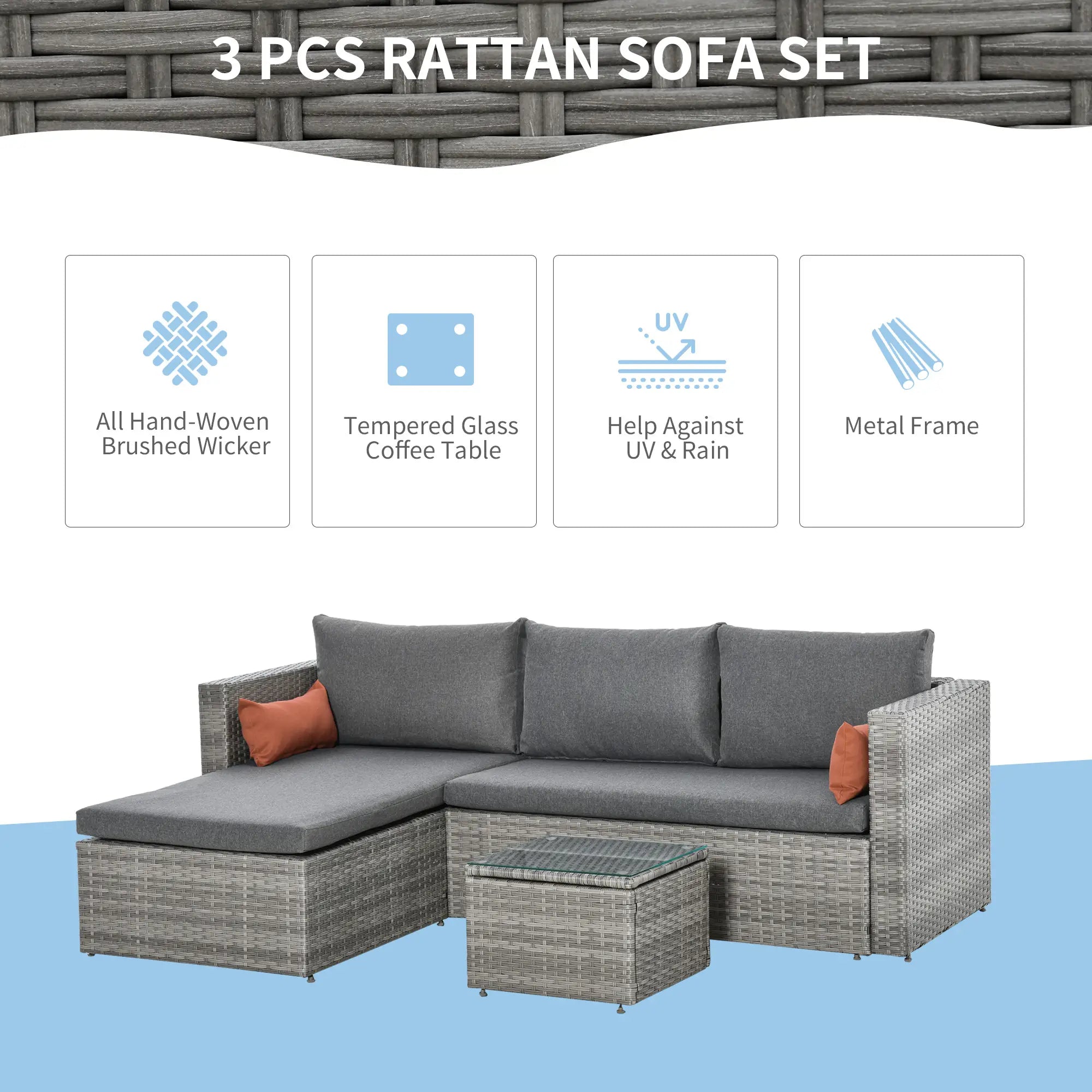 3-Piece Patio Furniture Set, Sectional Sofa, Wicker Chair, Grey Patio Furniture Sets at Gallery Canada