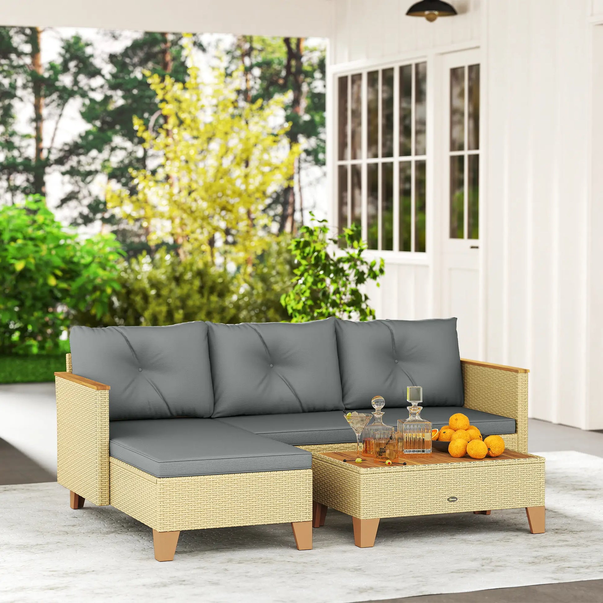 3 Piece L-Shaped Patio Set, Wood Top Coffee Table, Light Grey Patio Furniture Sets at Gallery Canada