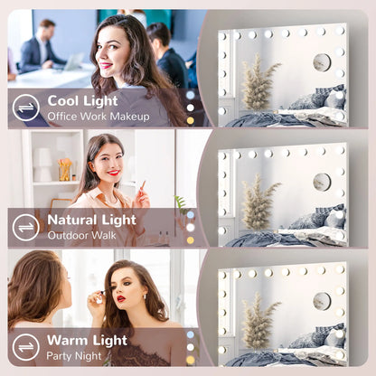 Hollywood Vanity Mirror With Lights, 31.5" x 24.4", White, 3 Colour, 10X Magnifying, USB Port, White Dressing & Vanity Tables at Gallery Canada