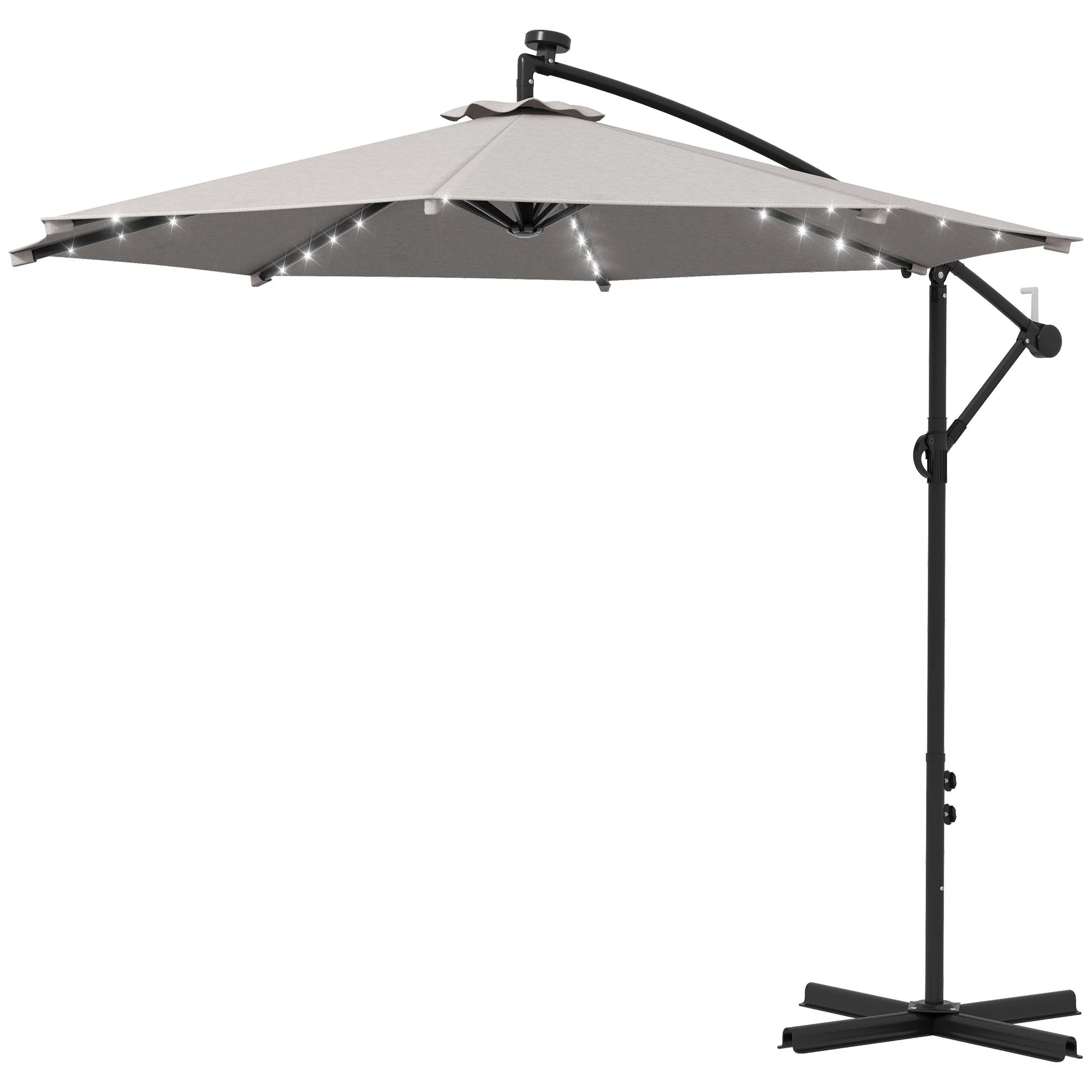 10ft Outdoor Cantilever Umbrella, Solar Lights, Adjustable Angle, Light Grey Cantilever Umbrellas Light Grey at Gallery Canada