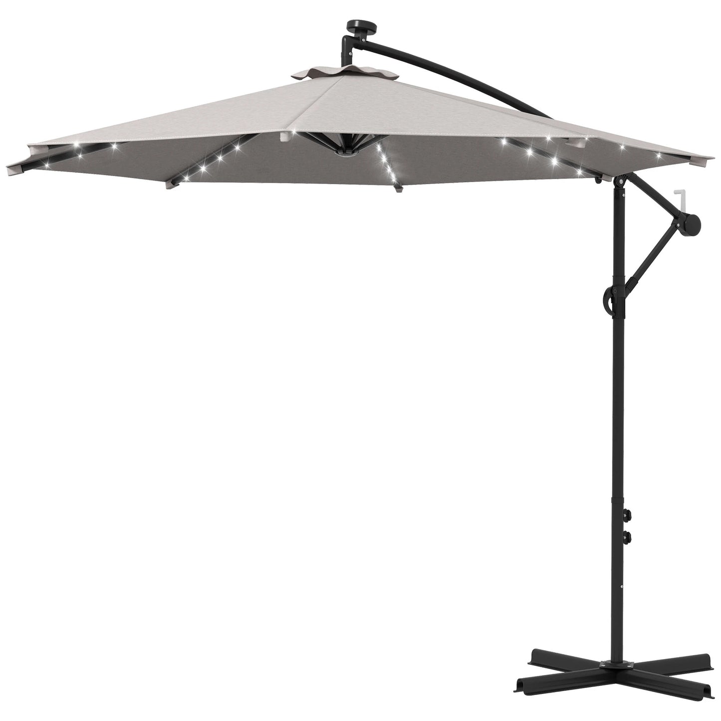 10ft Outdoor Cantilever Umbrella, Solar Lights, Adjustable Angle, Light Grey Cantilever Umbrellas Light Grey at Gallery Canada