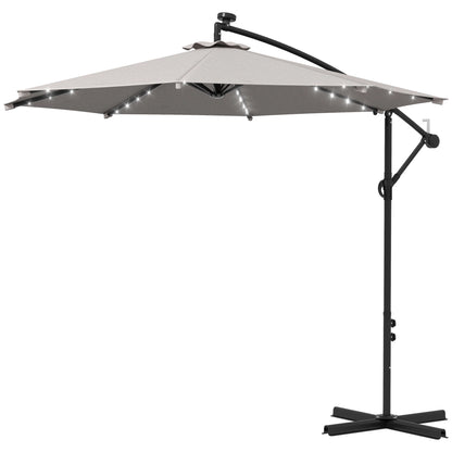 10ft Outdoor Cantilever Umbrella, Solar Lights, Adjustable Angle, Light Grey Cantilever Umbrellas Light Grey at Gallery Canada