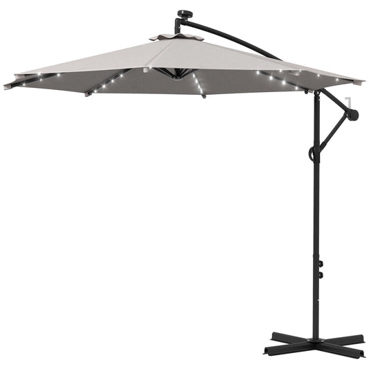 10ft Outdoor Cantilever Umbrella, Solar Lights, Adjustable Angle, Light Grey Cantilever Umbrellas Light Grey at Gallery Canada
