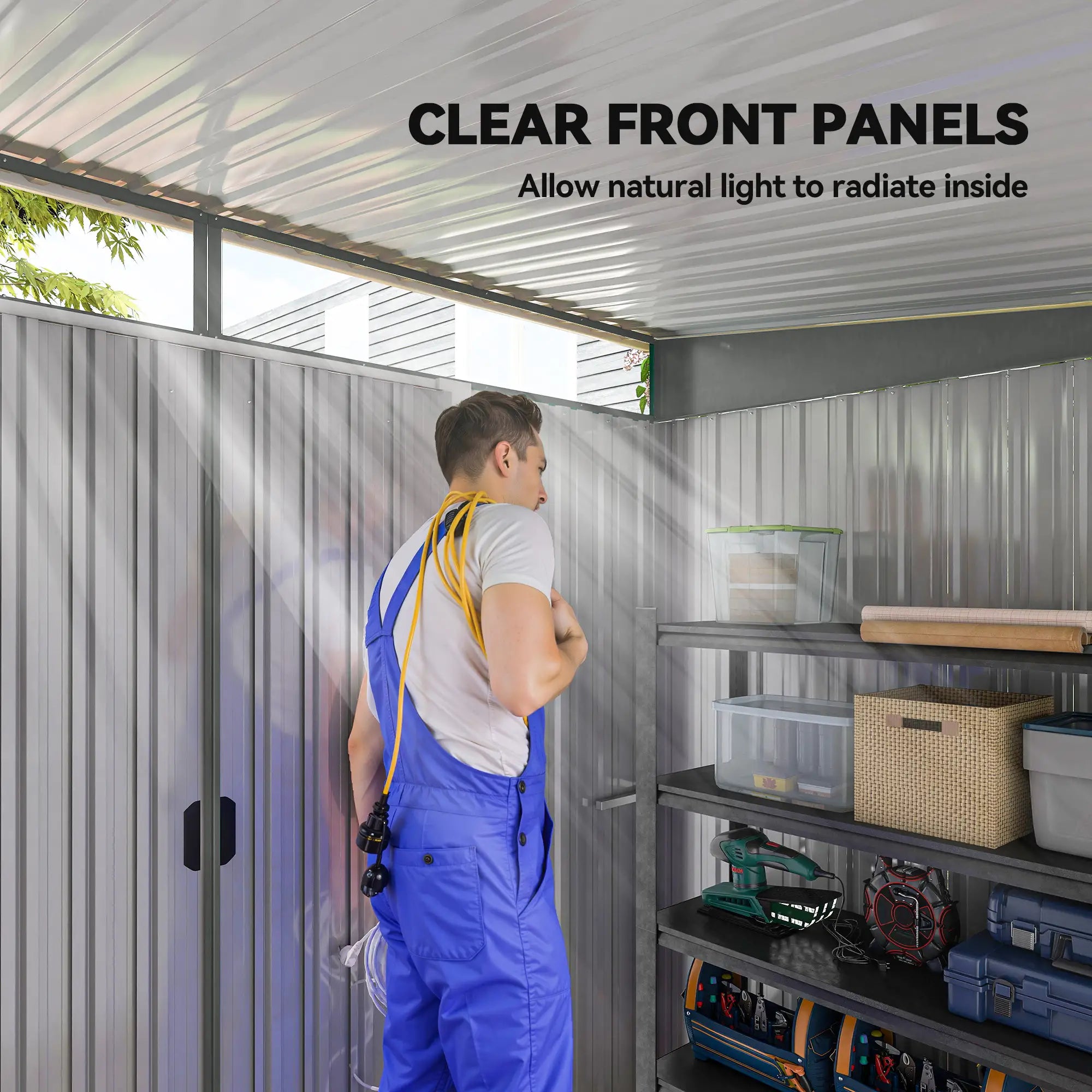 9' X 6.5' Outdoor Metal Garden Shed, Utility Tool Storage, Light Grey Sheds at Gallery Canada