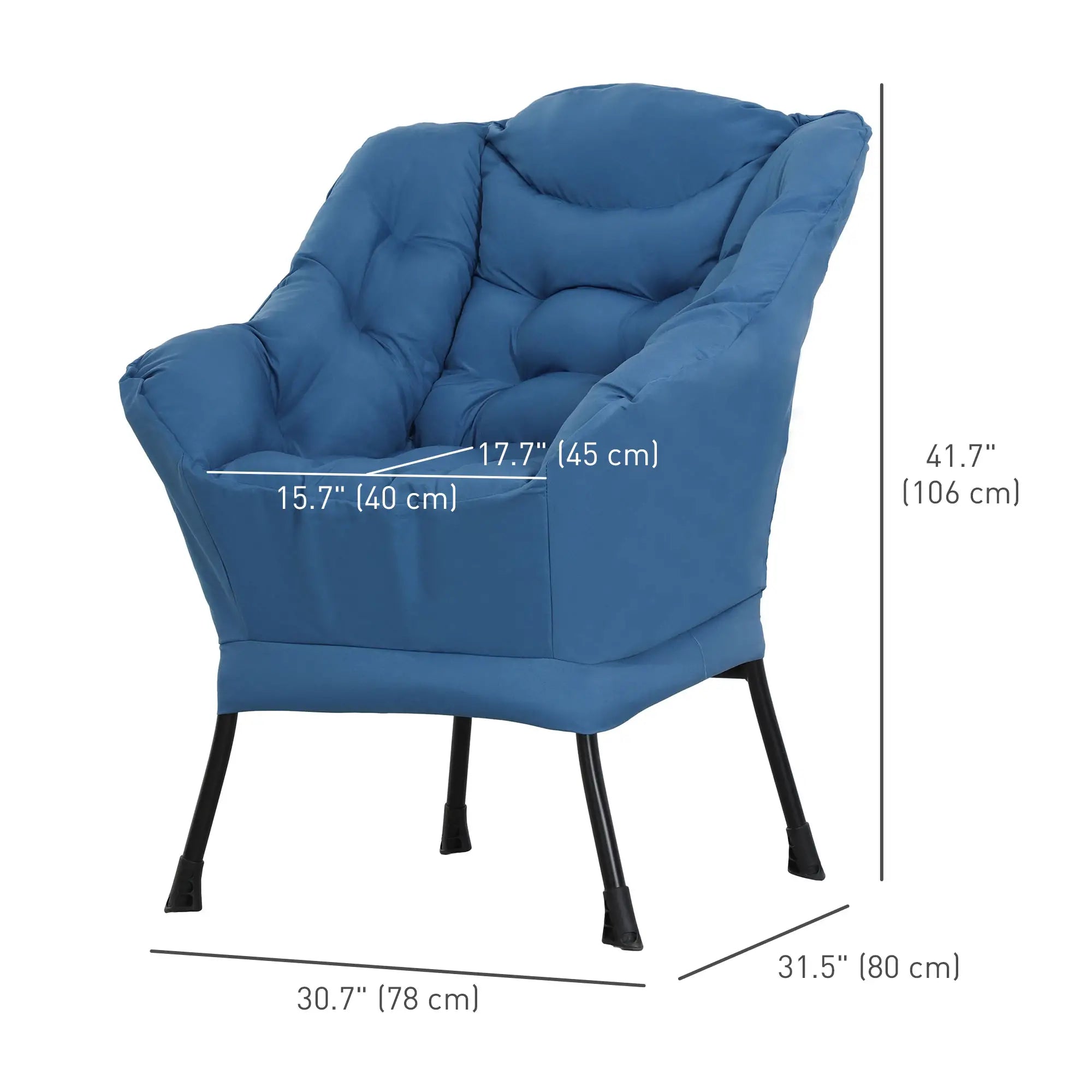 Modern Accent Chair, Armchair with Side Pockets and Solid Steel Legs, Comfy Reading Chair for Living Room, Bedroom, Blue Accent Chairs at Gallery Canada