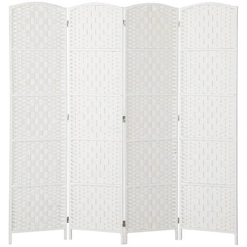 6ft 4-Panel Folding Room Divider, Wooden Frame, White