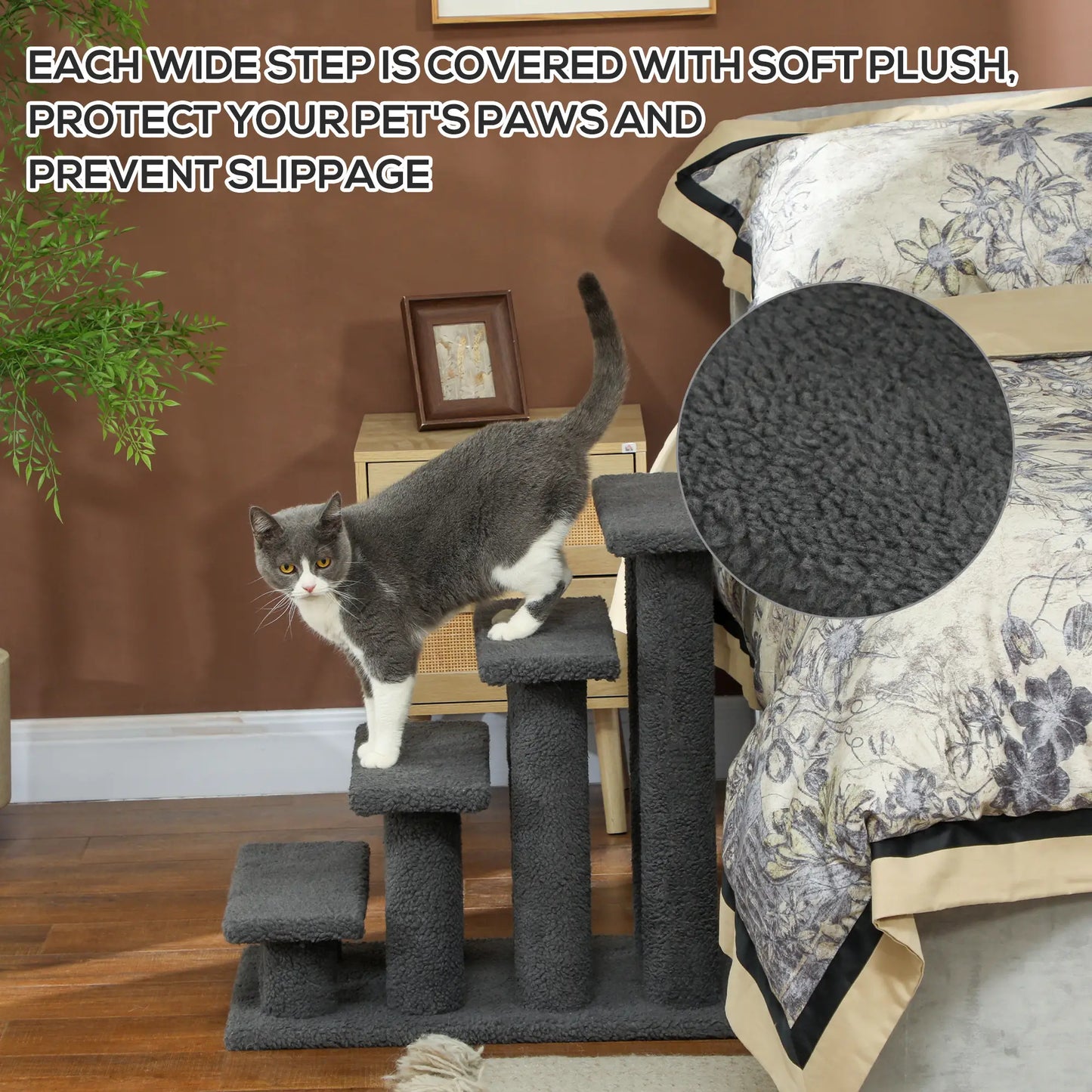 23.5" 4 Tier Pet Stairs, Dog Cat Step, Scratch Post Furniture, Dark Grey Cat Trees at Gallery Canada