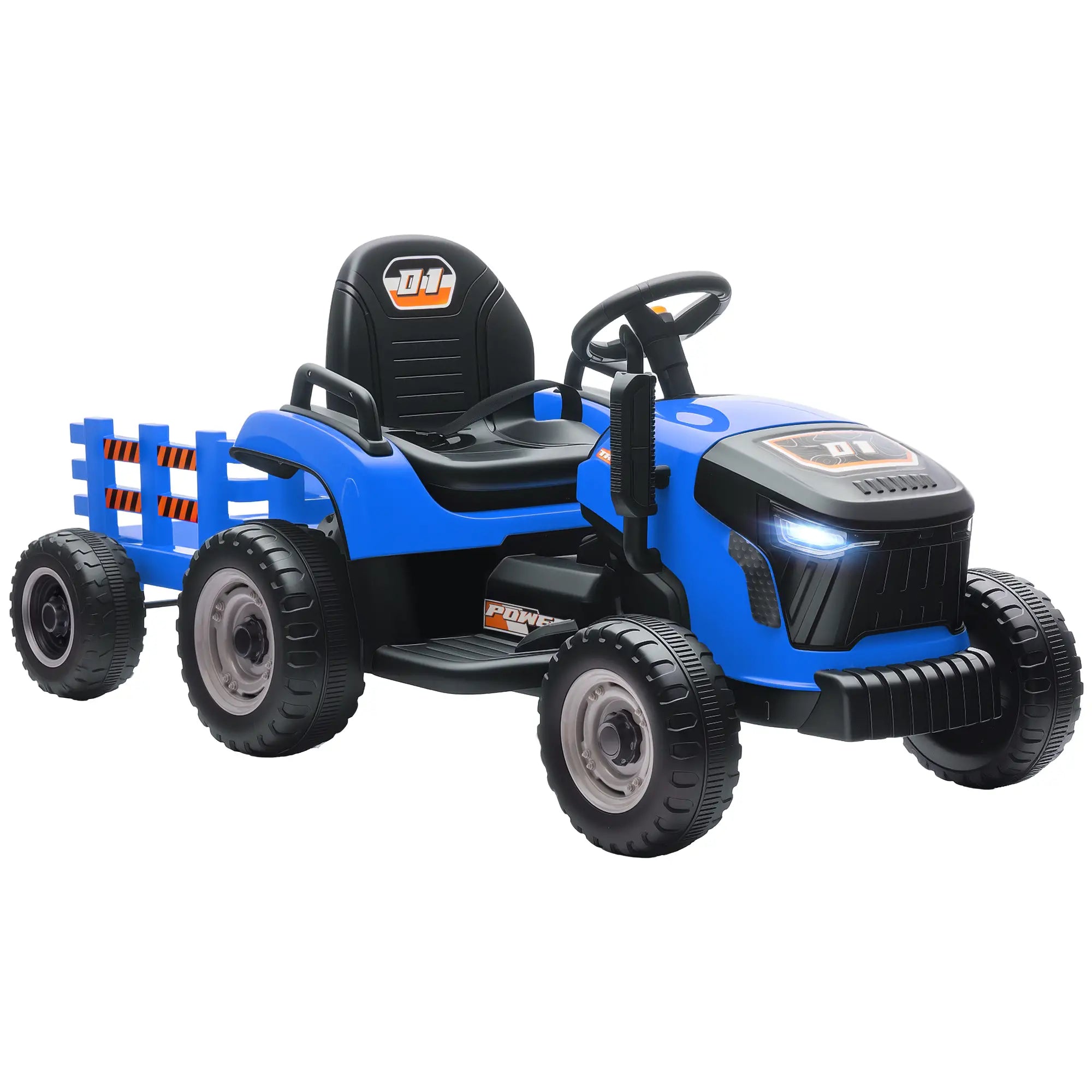 12V Kids Ride On Tractor with Trailer, Remote Control, Blue Toy Excavators at Gallery Canada