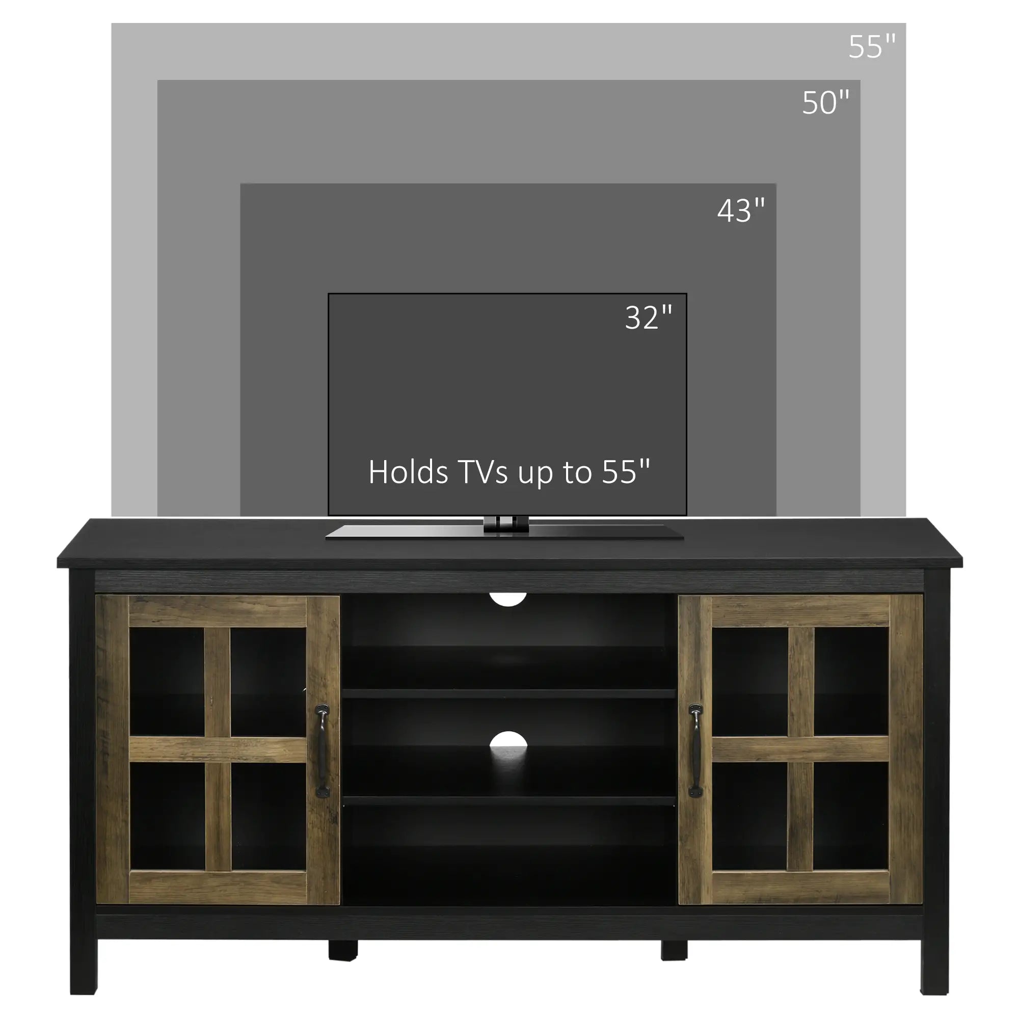TV Stand for 55 Inch TVs, Adjustable Shelves, Cable Holes, Black TV Stands at Gallery Canada