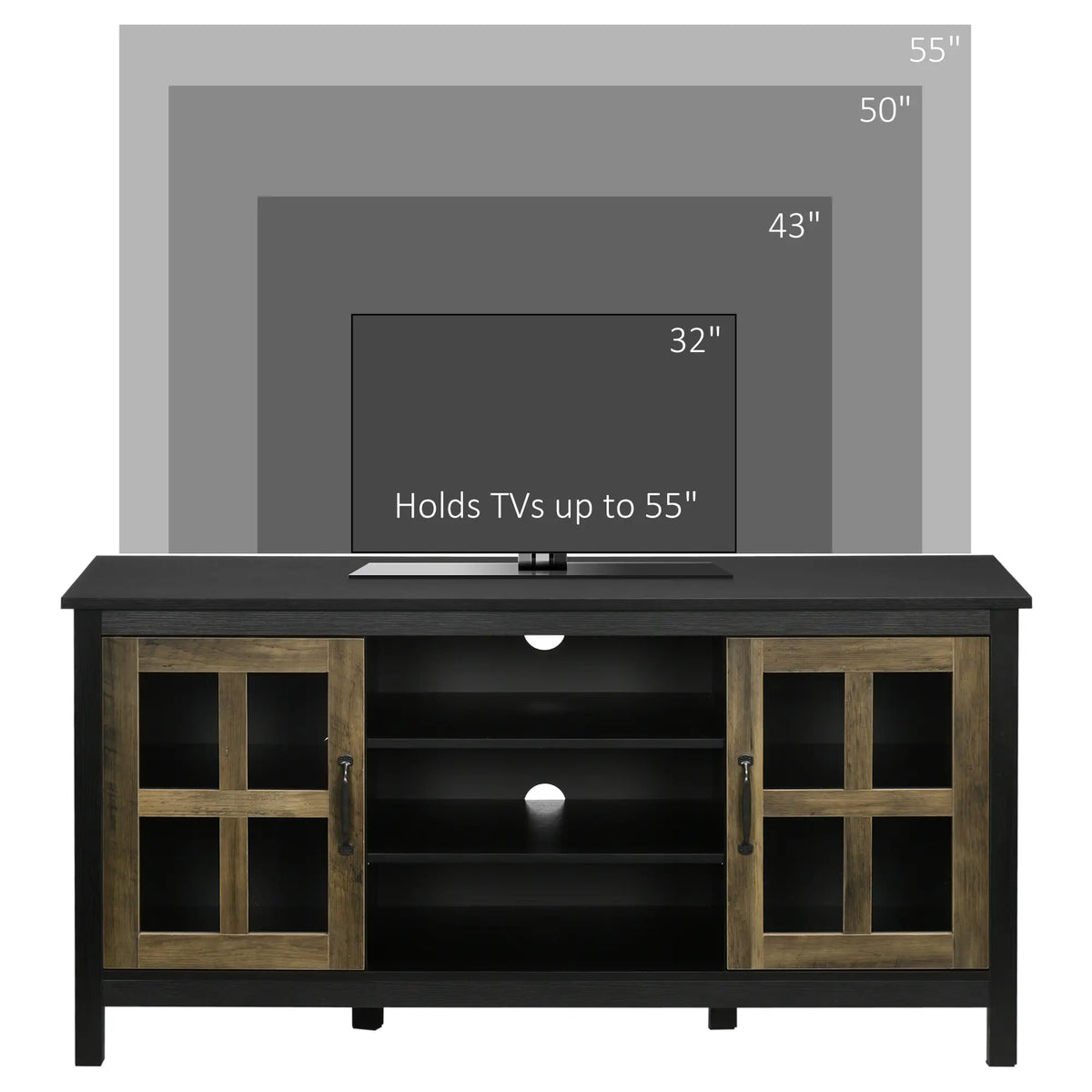 TV Stand for 55 Inch TVs, Adjustable Shelves, Cable Holes, Black TV Stands at Gallery Canada
