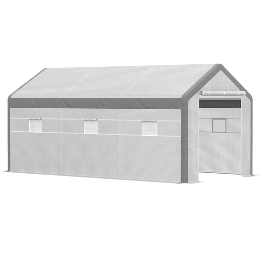 20' x 10' x 9' Walk-In Greenhouse, Roll Up Doors, 6 Windows, PE Cover, White Walk In Greenhouses White at Gallery Canada