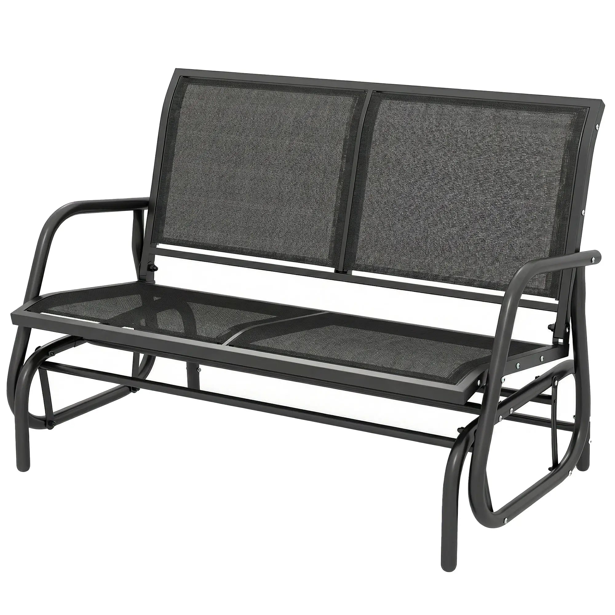 Outdoor Glider Bench, 2 Seater Garden Patio Chair, Black Outdoor Gliders Black Fabric, Black Frame at Gallery Canada