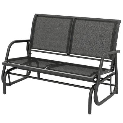 Outdoor Glider Bench, 2 Seater Garden Patio Chair, Black Outdoor Gliders Black Fabric, Black Frame at Gallery Canada