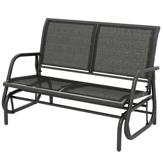 Outdoor Glider Bench, 2 Seater Garden Patio Chair, Black Outdoor Gliders Black Fabric, Black Frame at Gallery Canada