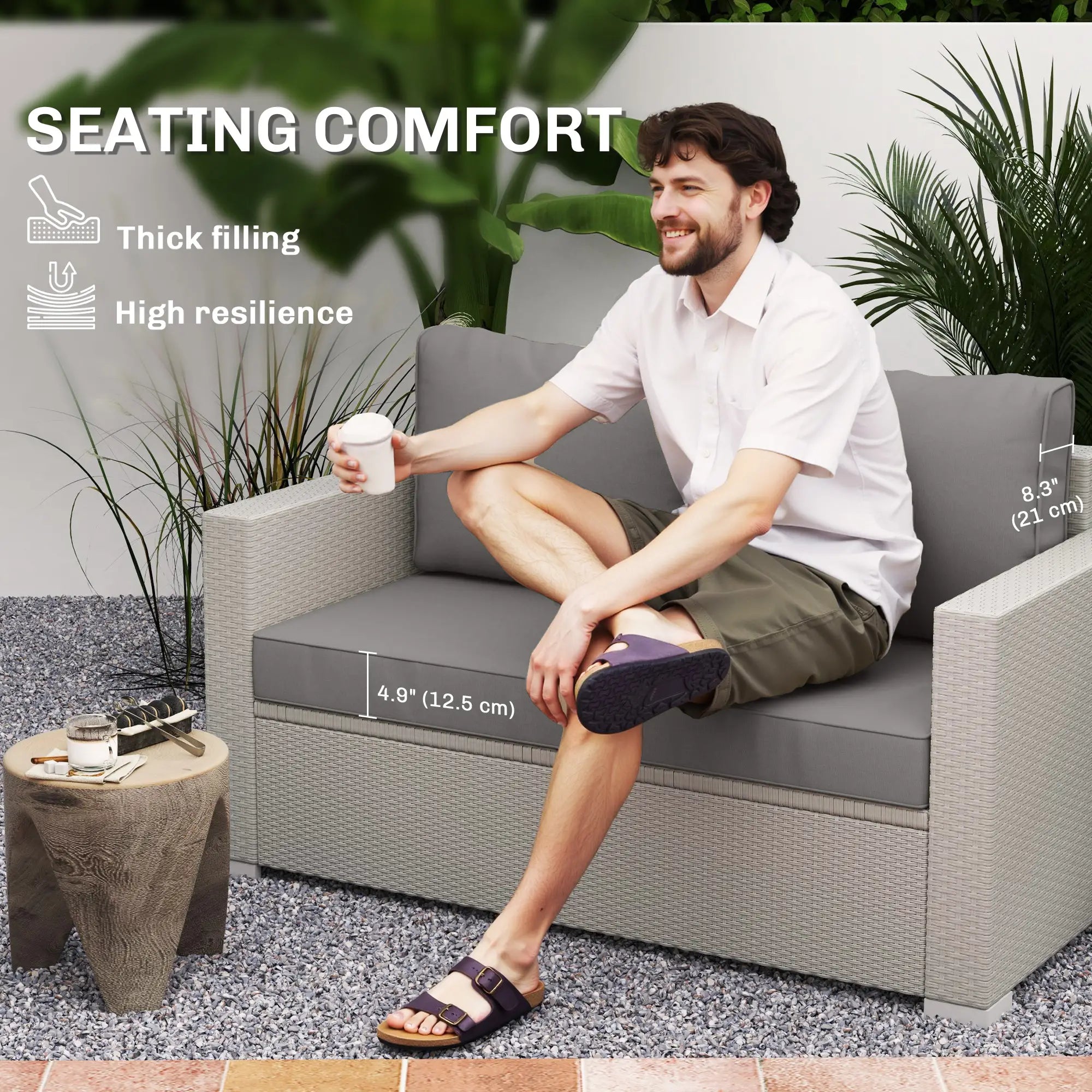 2 Seater Outdoor Cushions With Backrest, Light Grey Patio Chair Cushions at Gallery Canada