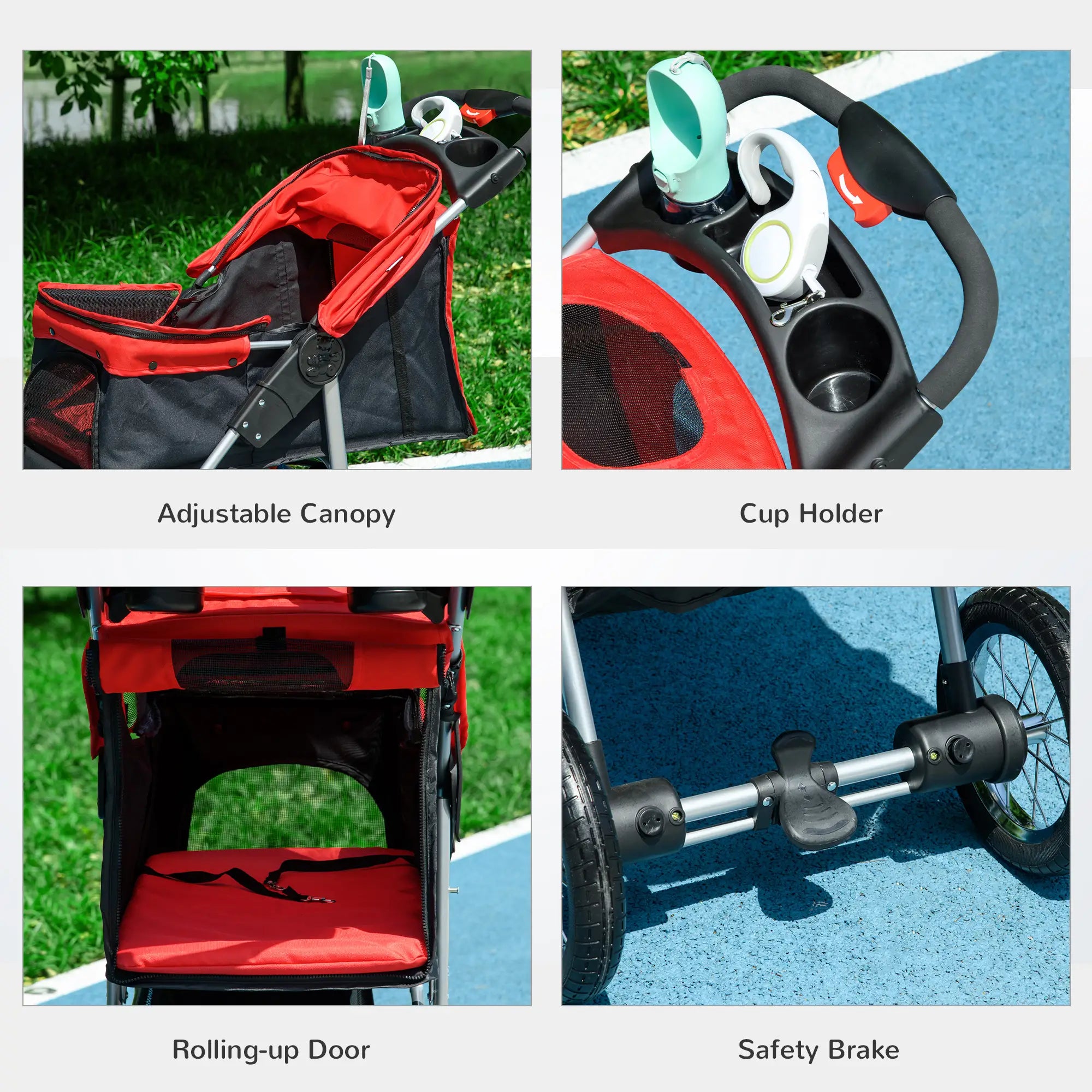 Lightweight Pet Stroller, 3-Rubber Wheels, Adjustable Canopy, Zippered Mesh, Red Dog Bike Trailers & Strollers at Gallery Canada