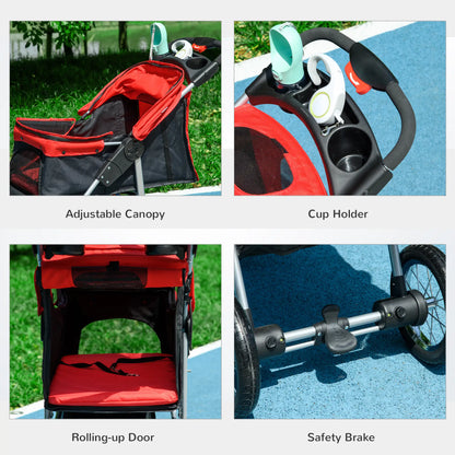Lightweight Pet Stroller, 3-Rubber Wheels, Adjustable Canopy, Zippered Mesh, Red Dog Bike Trailers & Strollers at Gallery Canada