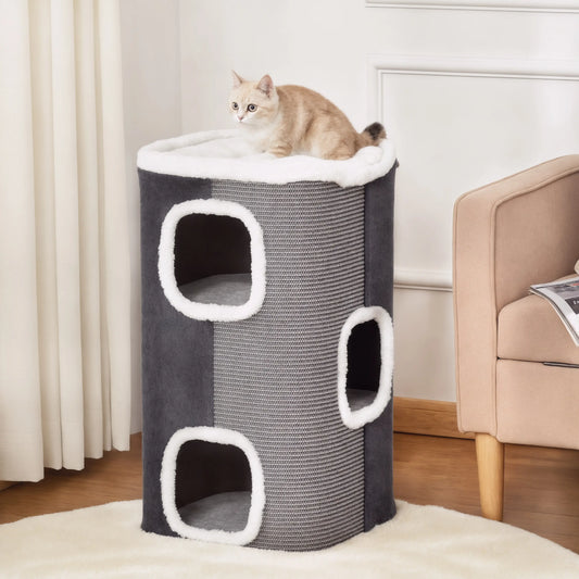 4-Story Cat House, Sisal Scratching Surface, Removable Cushion, 16" x 16" x 29", Grey Cat Houses White and Grey at Gallery Canada