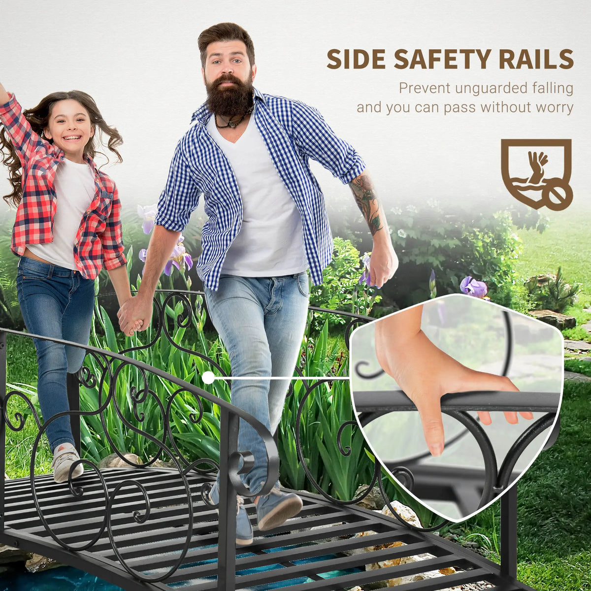 6FT Steel Garden Bridge, Safety Siderails, Arc Landscaping, Black Garden Bridges at Gallery Canada
