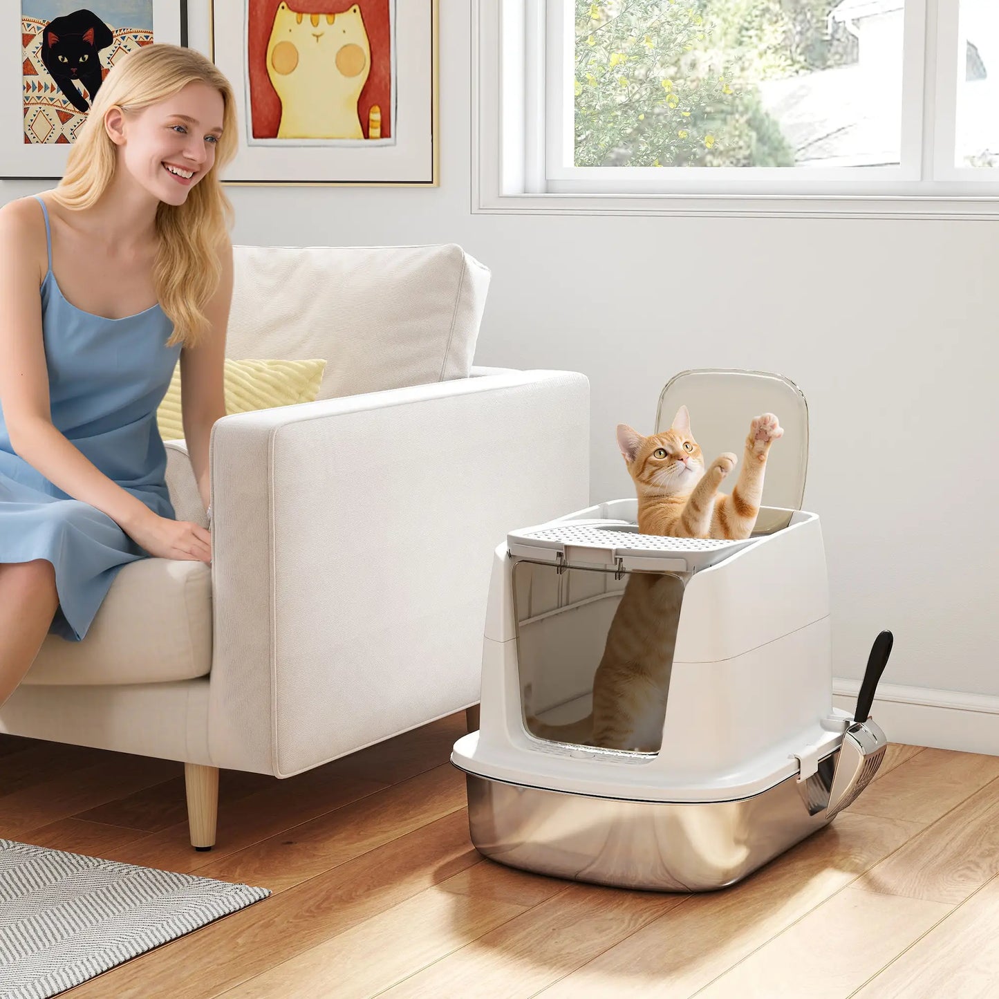 Large Stainless Steel Litter Box, Enclosed Metal Cat Litter Tray Cat Litter Box Enclosures at Gallery Canada