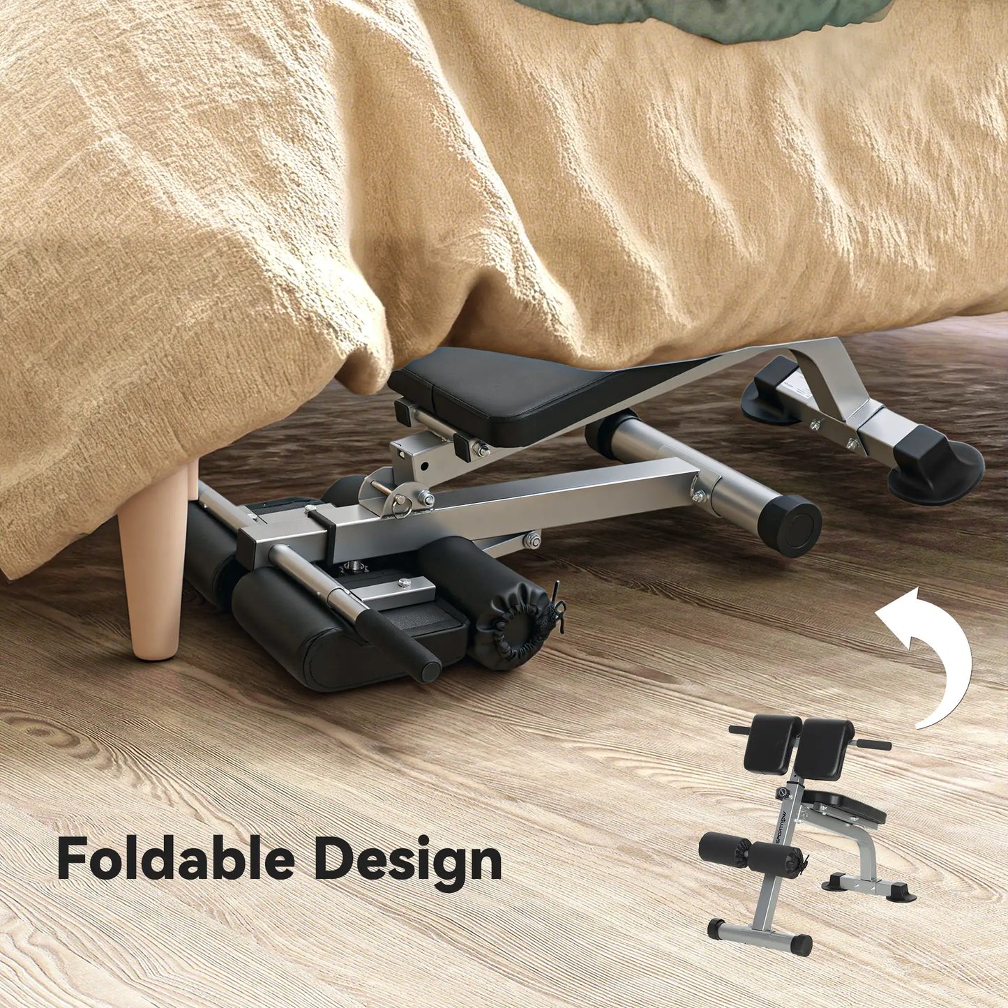 Hyperextension Bench, Height Adjustable, 38" x 26.8" x 27.2-43.3", Silver Tone Strength Training Equipment at Gallery Canada
