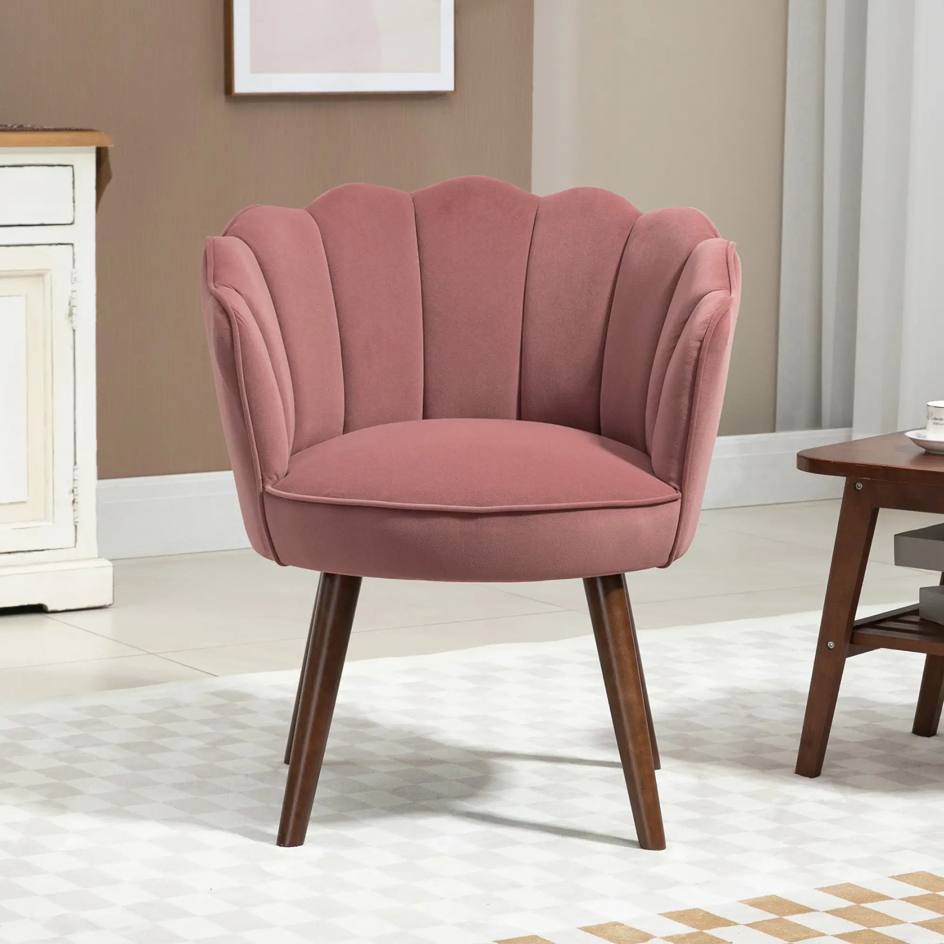 Modern Accent Chair, Velvet-Touch Fabric, Wood Legs, Pink Accent Chairs at Gallery Canada