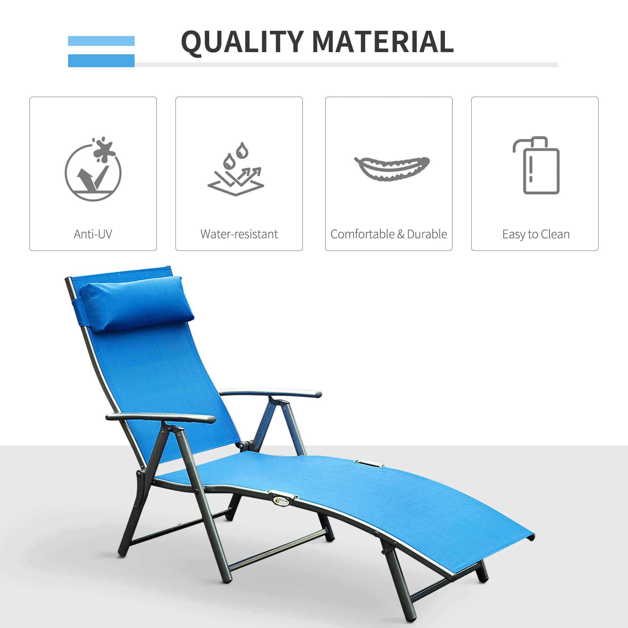 Heavy Duty Adjustable Folding Reclining Chair, Outdoor Sun Lounger, Blue Lounger Chairs at Gallery Canada