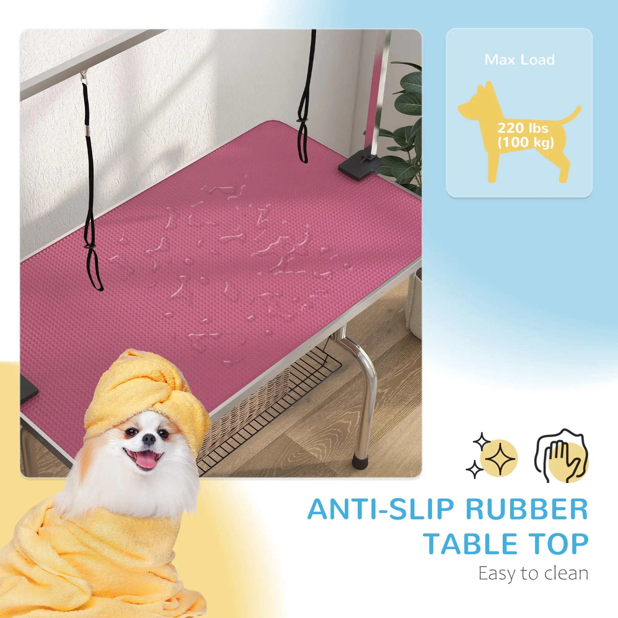 Adjustable Dog Grooming Table with 2 Safety Slings, Storage Basket, Pink Dog Grooming Tables at Gallery Canada