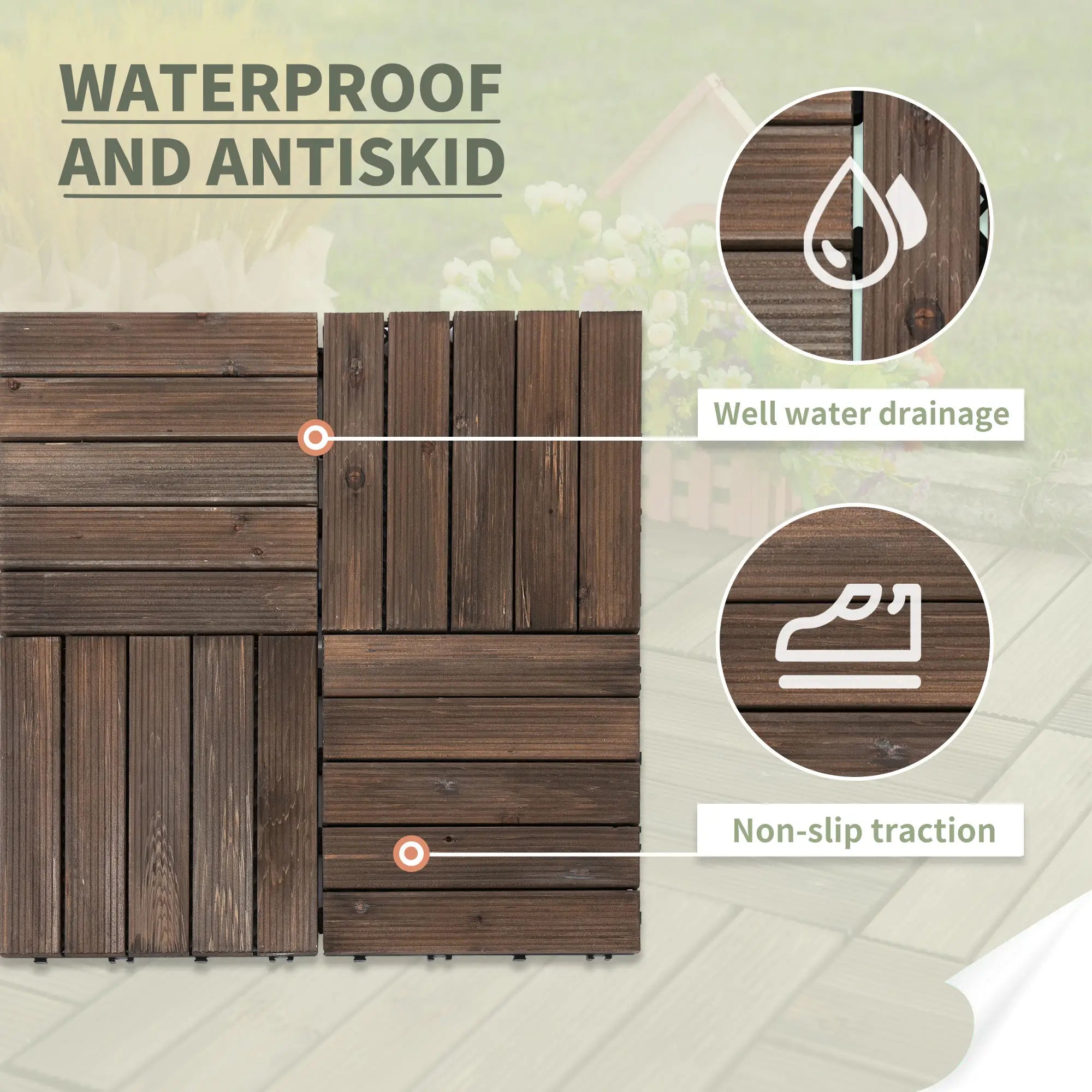27 Pcs Wood Interlocking Deck Tiles, 12 x 12in, Black Deck Tiles at Gallery Canada