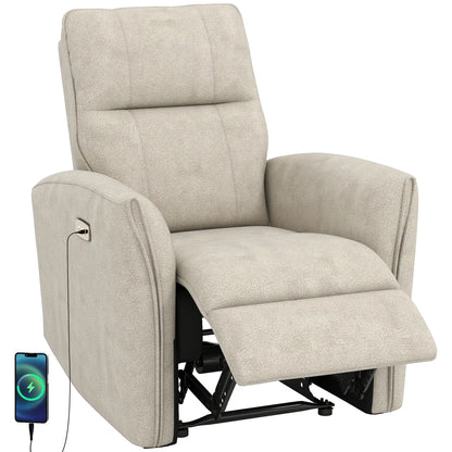 Power Recliner Chair, Fabric Upholstered, USB Ports, Footrest, Beige Sofas & Reclining Chairs at Gallery Canada