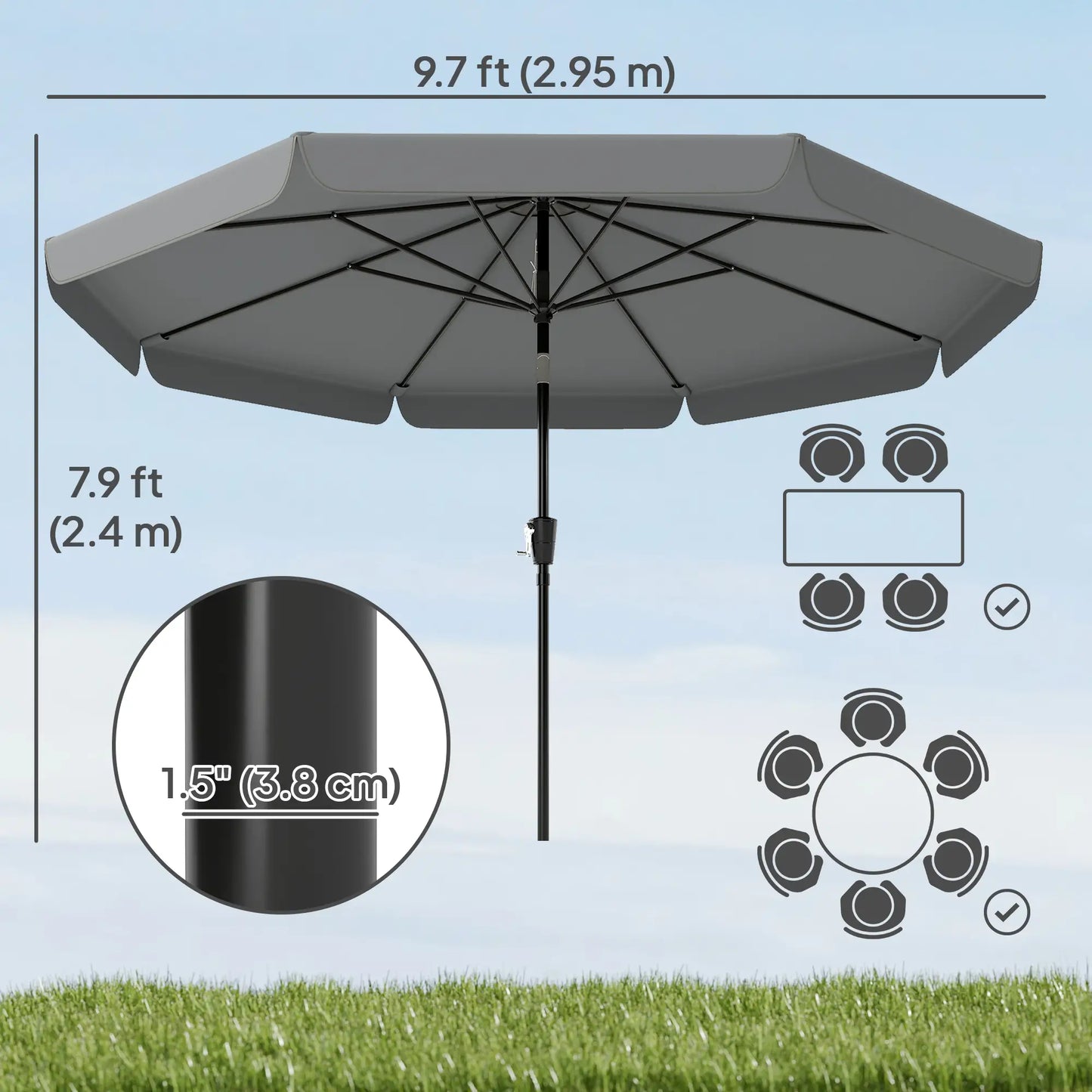 10 ft Outdoor Patio Umbrella, Push Button Tilt, Crank, Dark Grey Sun Umbrellas at Gallery Canada