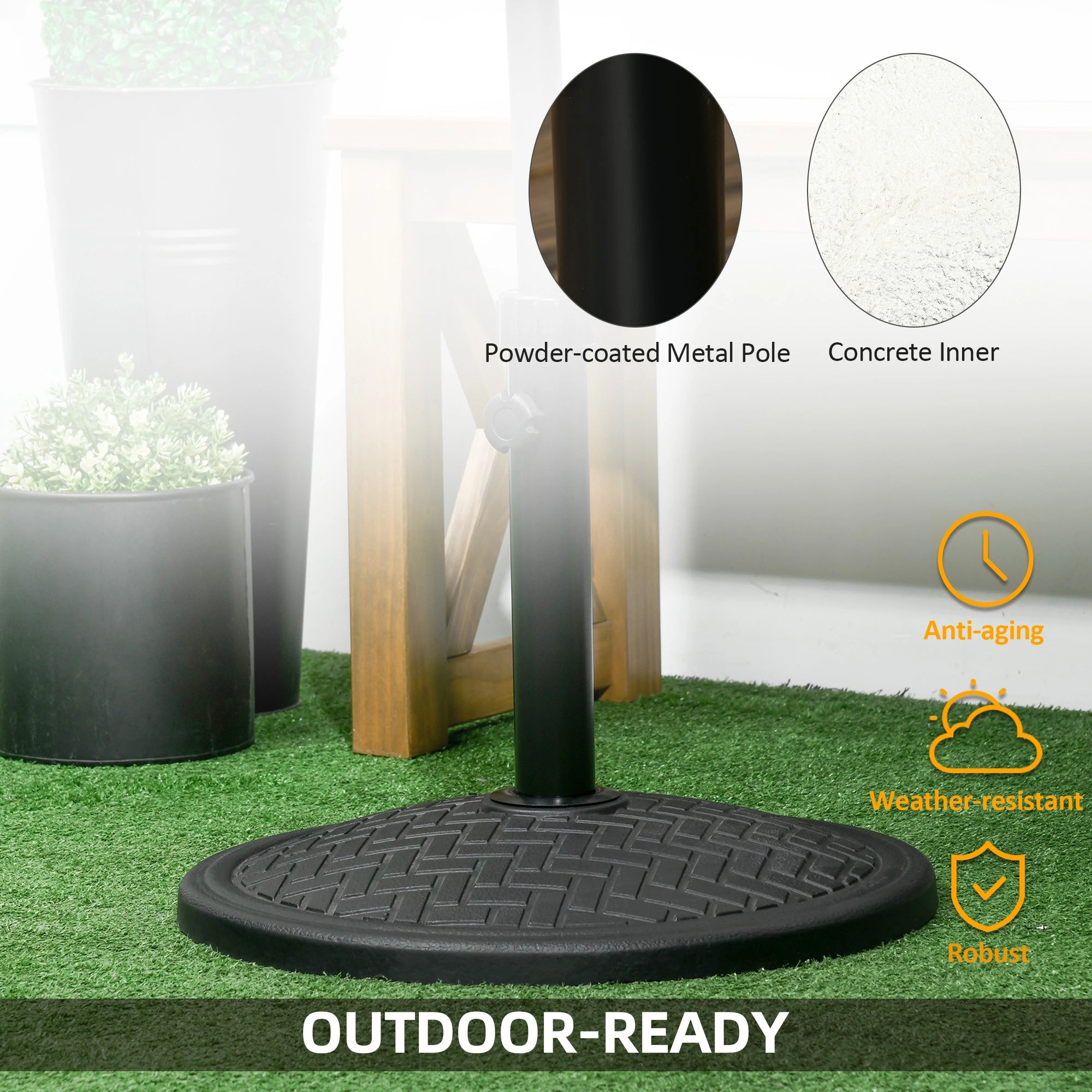 31lbs Concrete Umbrella Base, Round Outdoor Stand, Black Umbrella Bases at Gallery Canada
