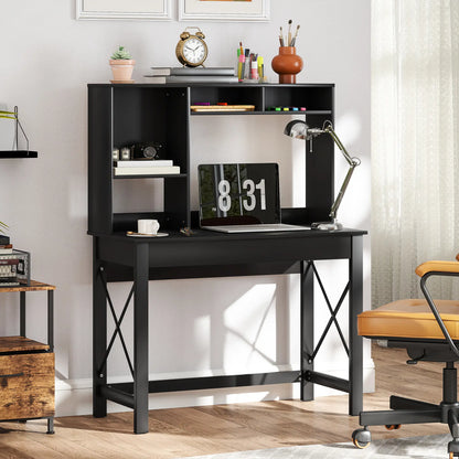 Computer Desk with Hutch, Home Office Table with Storage Shelves, Black Computer Desks at Gallery Canada