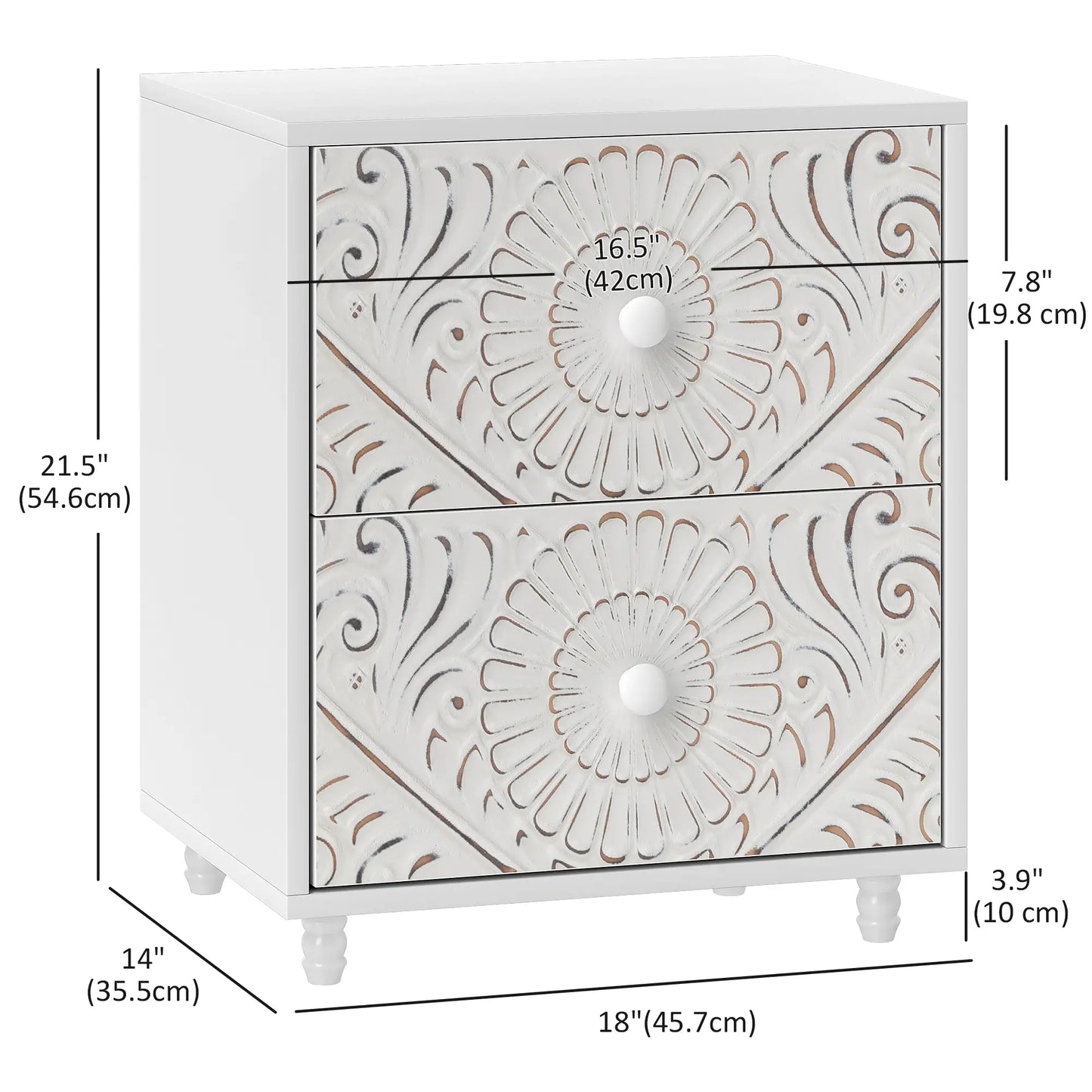 Mid-Century Bedside Table, Nightstand with 2 Drawers, White Bedside Tables at Gallery Canada