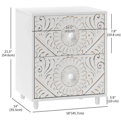 Mid-Century Bedside Table, Nightstand with 2 Drawers, White Bedside Tables at Gallery Canada