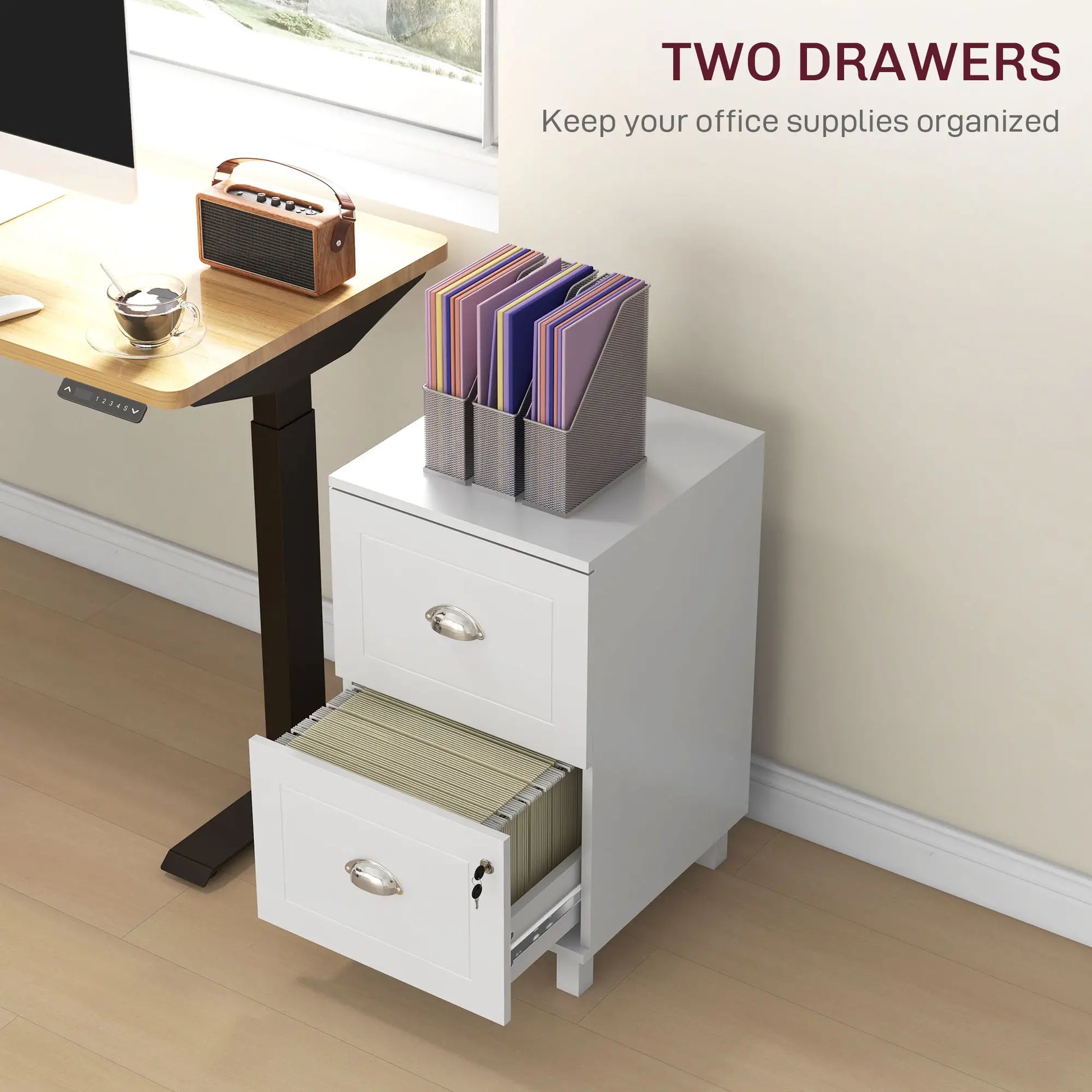 2-Drawer Small Filing Cabinet, Lockable, Adjustable Hanging Bars, White Office Cabinets & Cupboards at Gallery Canada