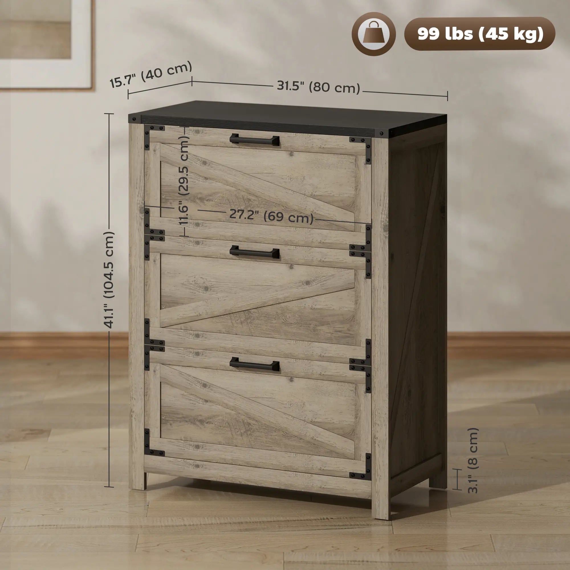 3 Drawer Filing Cabinet, Farmhouse Office Storage, Adjustable Hanging Bars, Grey Office Cabinets & Cupboards at Gallery Canada