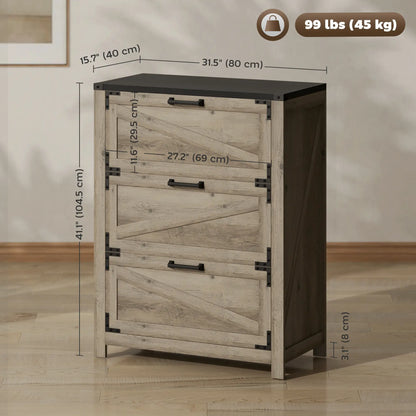 3 Drawer Filing Cabinet, Farmhouse Office Storage, Adjustable Hanging Bars, Grey Office Cabinets & Cupboards at Gallery Canada