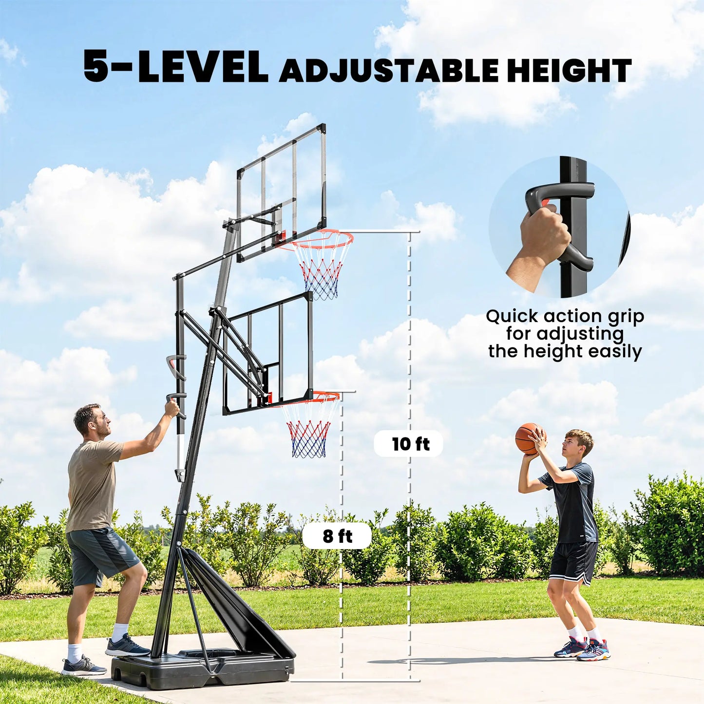 Portable Basketball Hoop, Height Adjustable 8-10 Ft, 47" Shatterproof Backboard Basketball at Gallery Canada