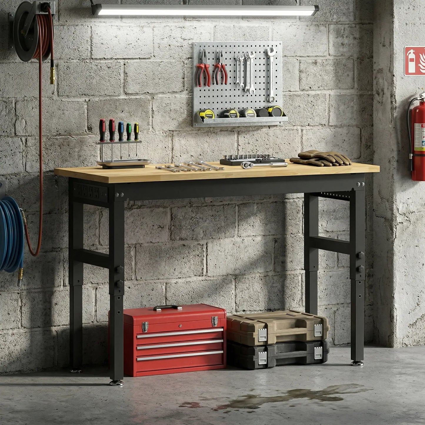 48" Adjustable Workbench, Heavy Duty Work Table with Rubber Wood Top, Power Outlets, Pegboard, 2000 LBS Capacity Tool Organizers at Gallery Canada