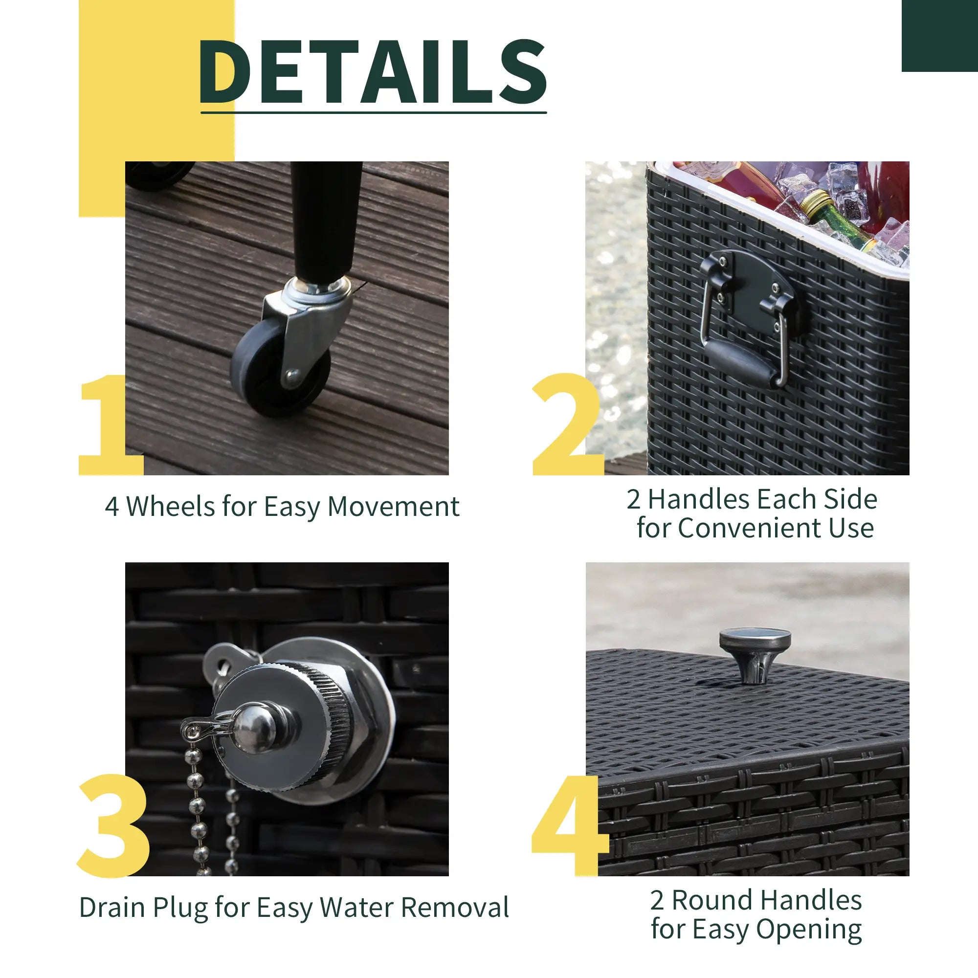 80 Quart Rolling Cooler Cart, Portable Patio Ice Bin, Brown Wicker, Brown Cooler Boxes at Gallery Canada