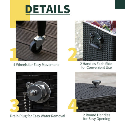 80 Quart Rolling Cooler Cart, Portable Patio Ice Bin, Brown Wicker, Brown Cooler Boxes at Gallery Canada