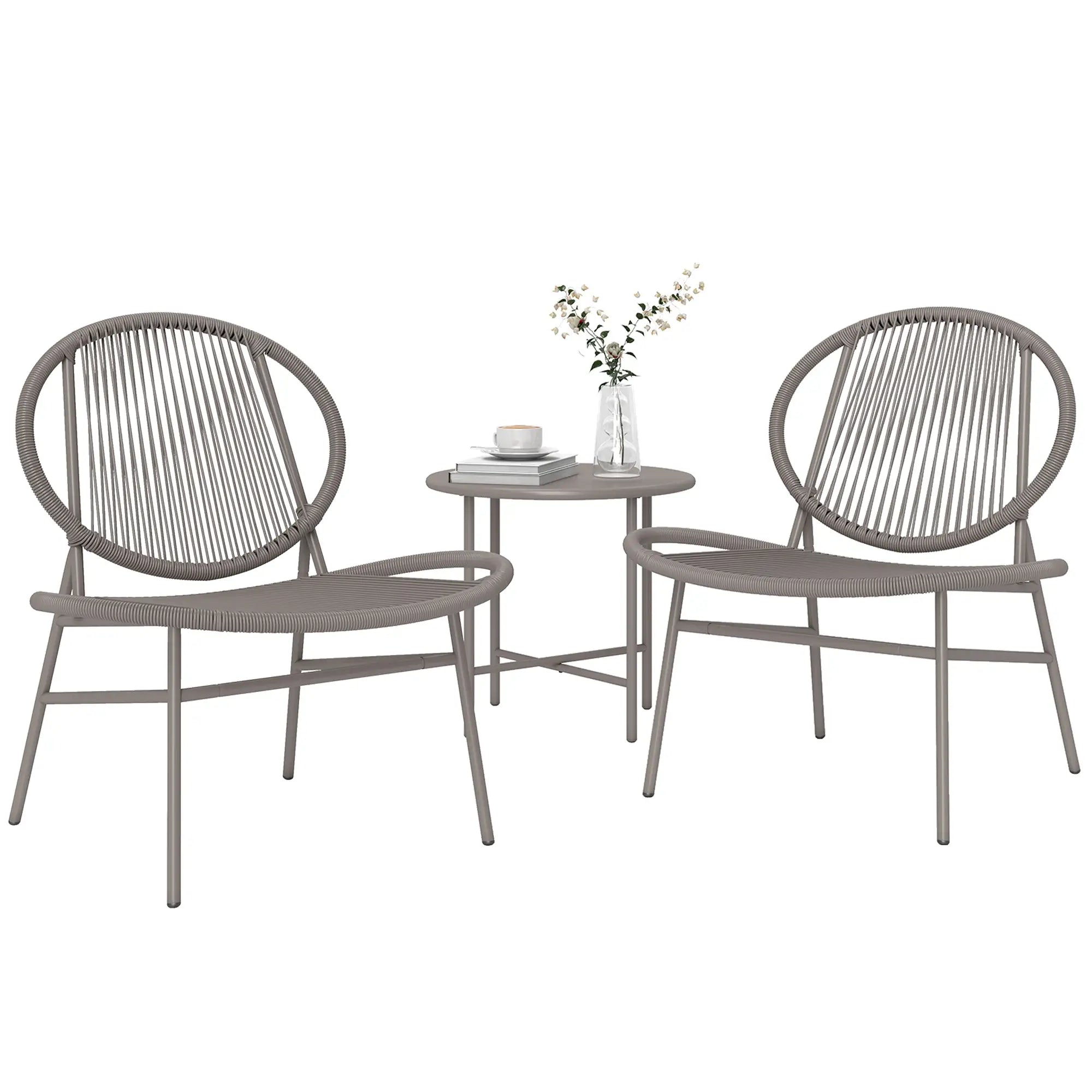 Rattan Bistro Set, 3 Piece Wicker Patio Furniture, Light Grey Bistro Sets Light Grey at Gallery Canada
