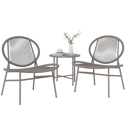 Rattan Bistro Set, 3 Piece Wicker Patio Furniture, Light Grey