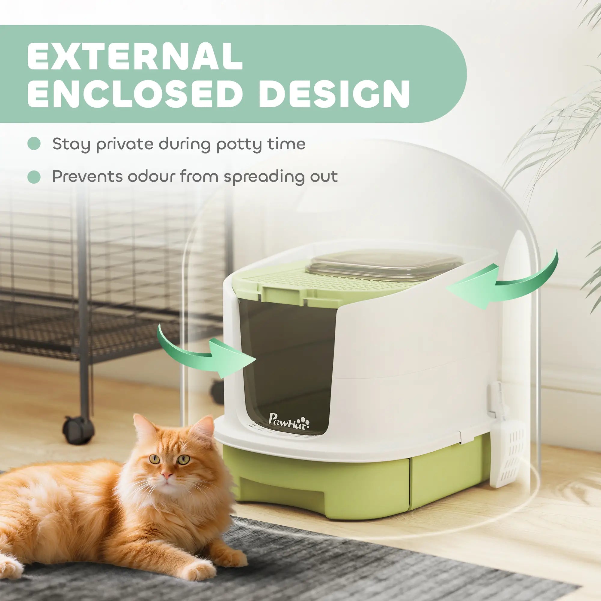 Enclosed Cat Litter Box With Lid, Scoop, Top Entry, Deodorization Bags, Drawer Type, Green Cat Litter Box Enclosures at Gallery Canada