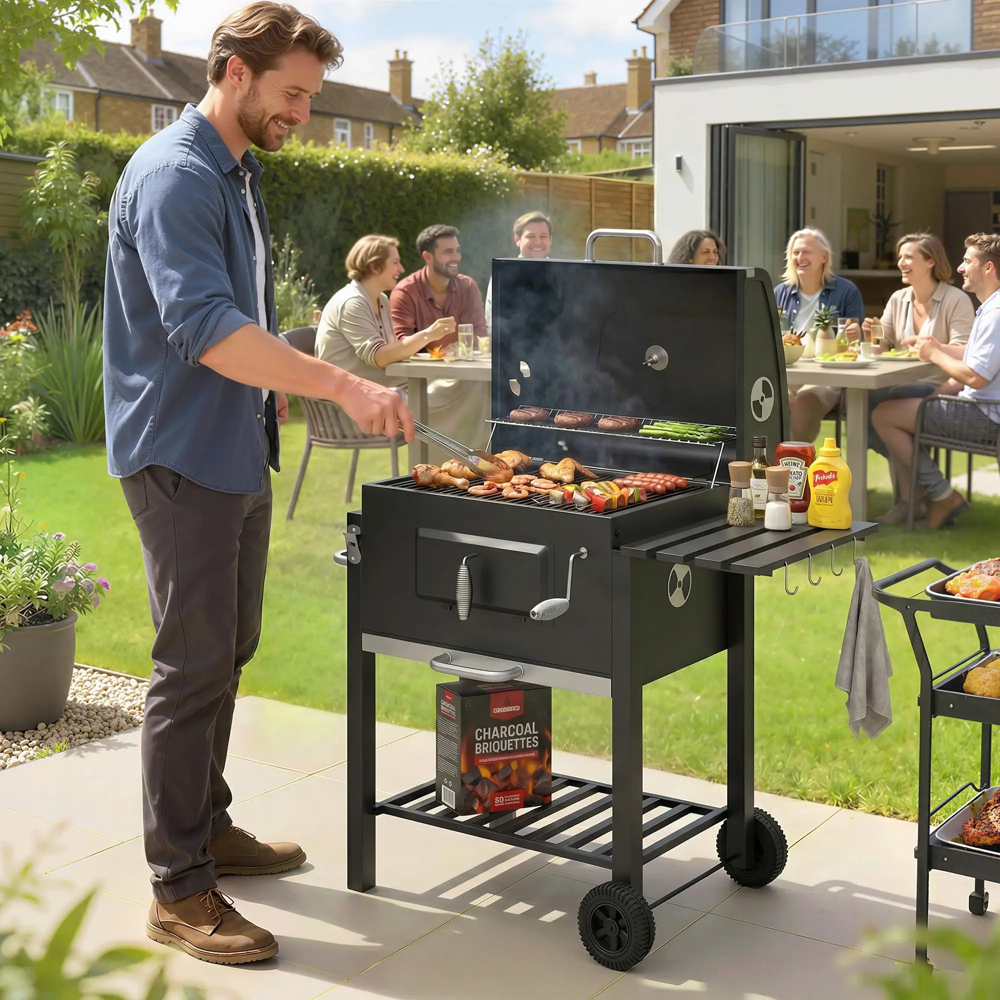 Portable Stainless Steel BBQ Trolley Grill With Wheels, Side Shelf Charcoal BBQ Grils at Gallery Canada