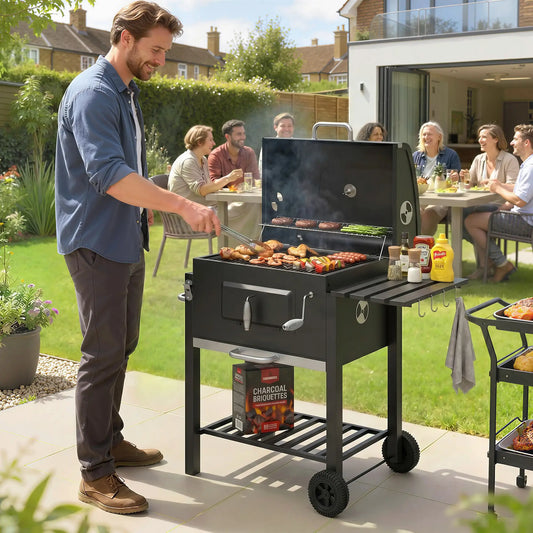 Portable Stainless Steel BBQ Trolley Grill With Wheels, Side Shelf Charcoal BBQ Grils Grey at Gallery Canada