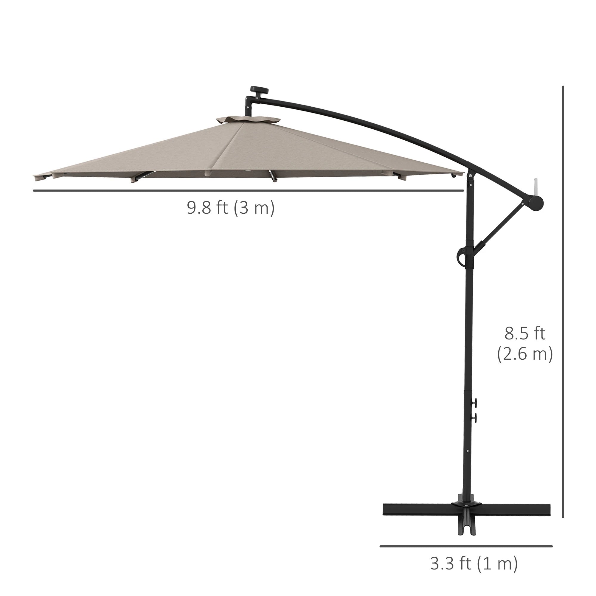10ft Outdoor Cantilever Umbrella, Solar Lights, Adjustable Angle, Khaki Cantilever Umbrellas at Gallery Canada