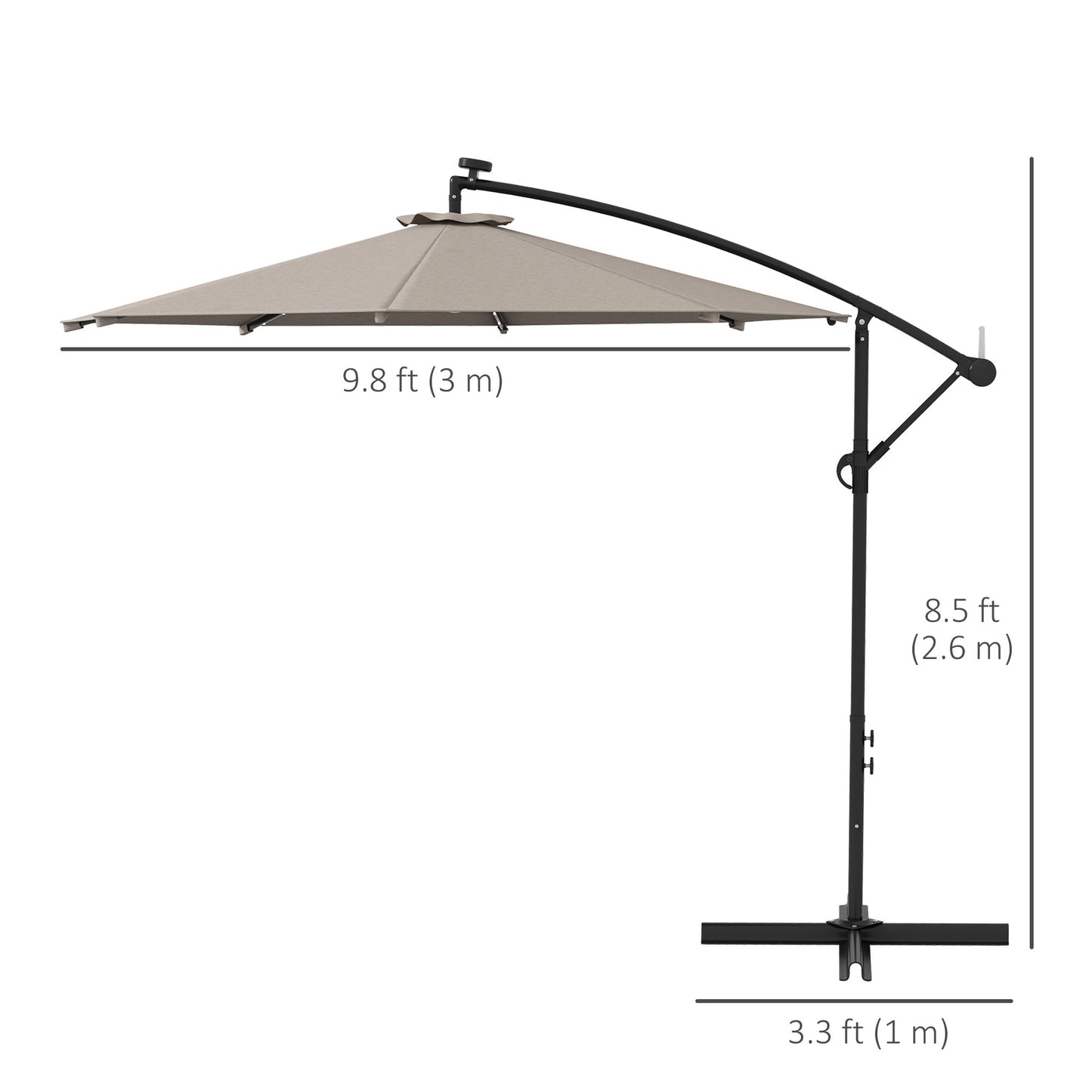 10ft Outdoor Cantilever Umbrella, Solar Lights, Adjustable Angle, Khaki Cantilever Umbrellas at Gallery Canada