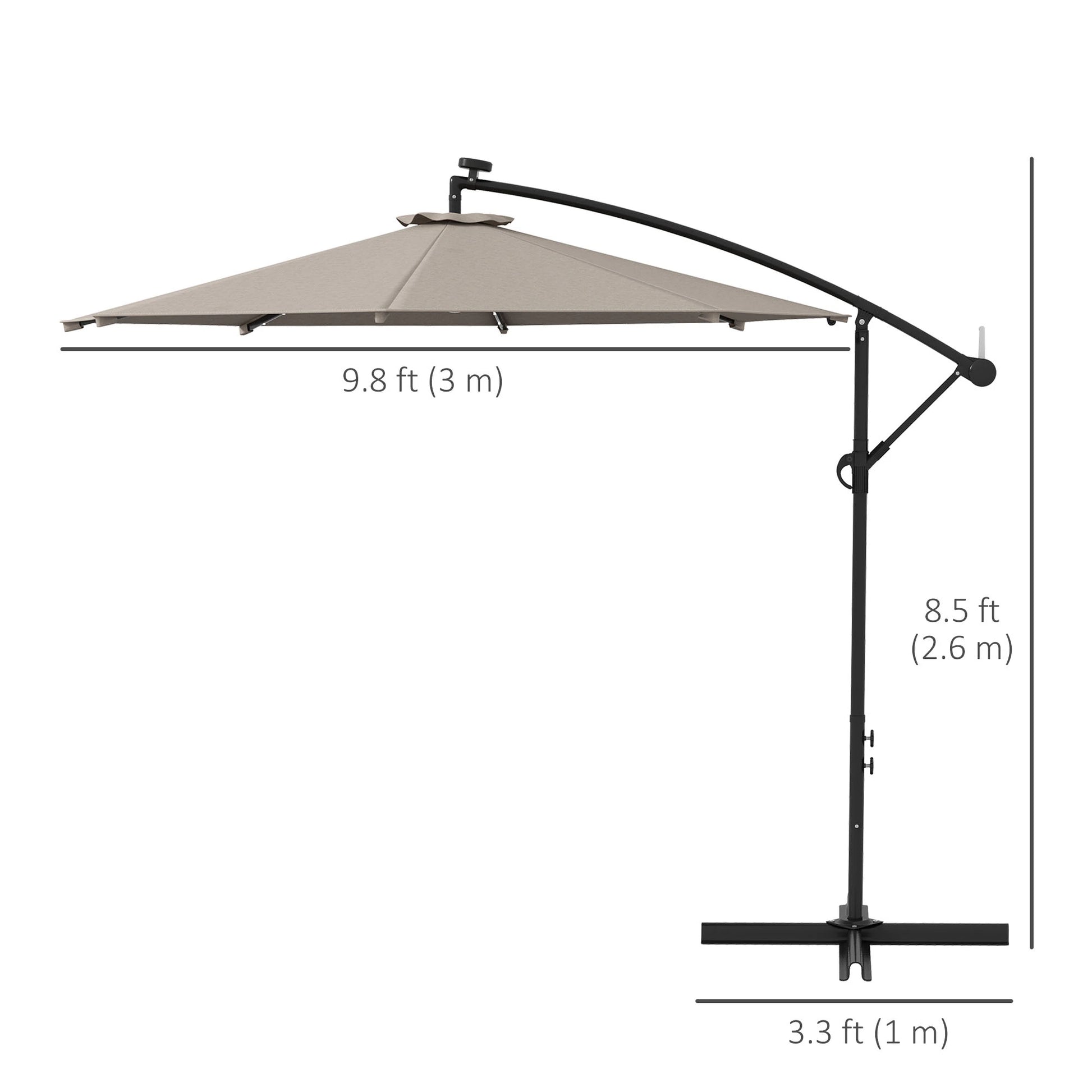 10ft Outdoor Cantilever Umbrella, Solar Lights, Adjustable Angle, Khaki Cantilever Umbrellas at Gallery Canada